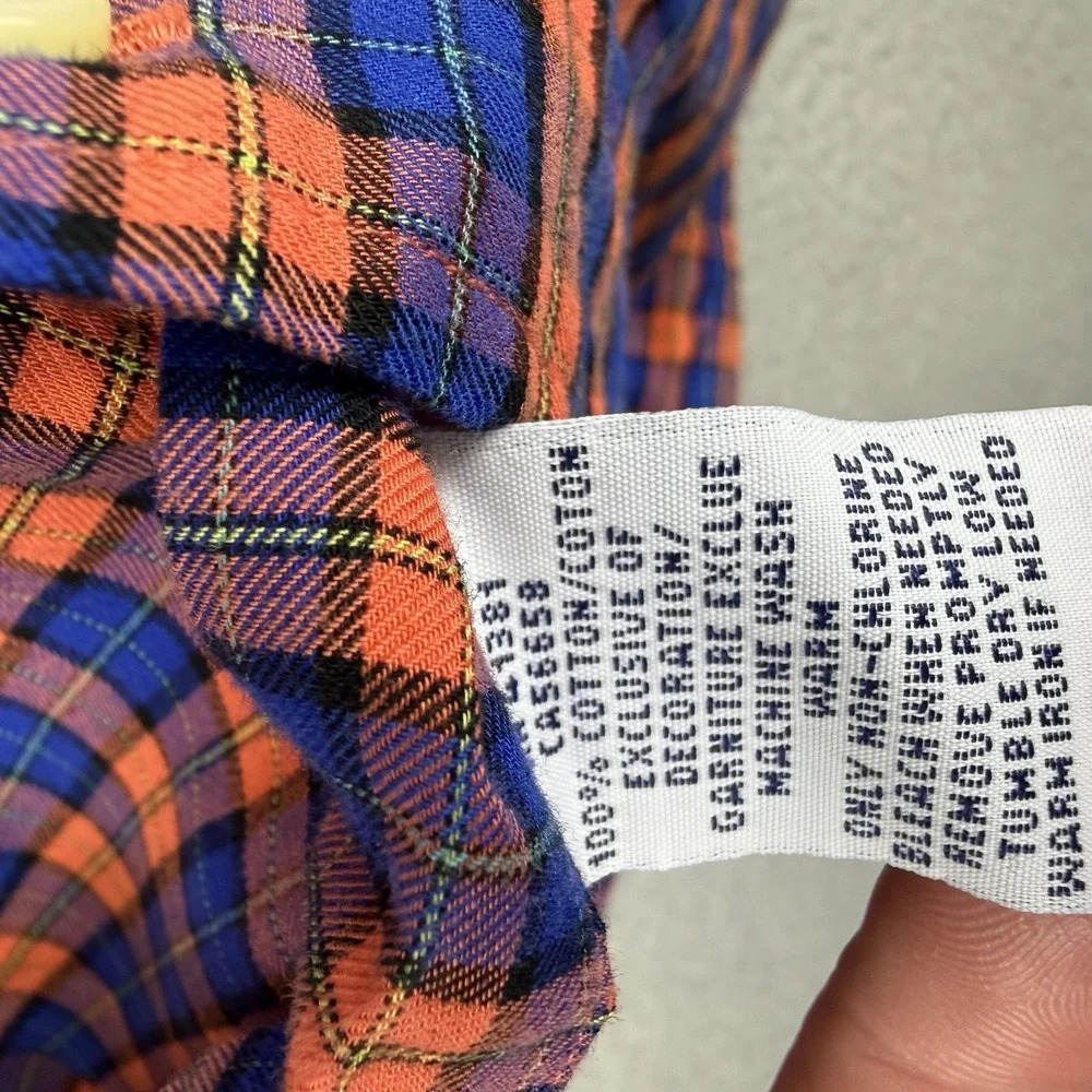 Ralph Lauren Shirt Mens Medium Blue Orange Check Button Down Long Sleeve Cotton